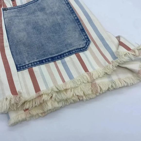 NWT American Eagle AE High Rise Mom Jean Shorts Denim Pastel Striped Raw Hem 4 - Picture 4 of 8